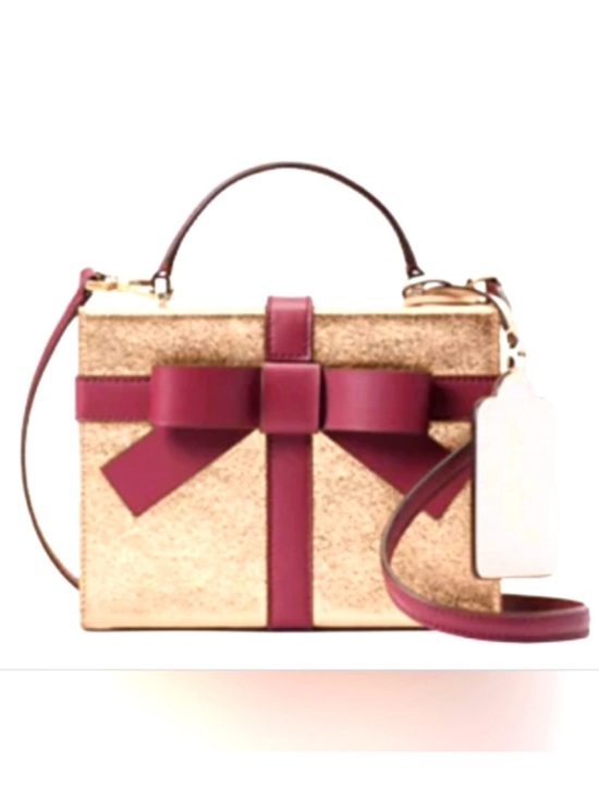 kate spade Handbags - kate spade Wrapping Party Metallic Gold Mini Box Bag with Burgundy Bow NWT